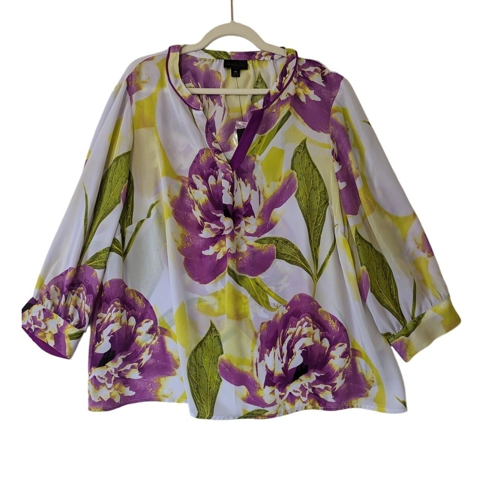 Worthington Women Garden Floral Multi-Color Top 3X Sheer Lightweight Career New - Picture 1 of 6